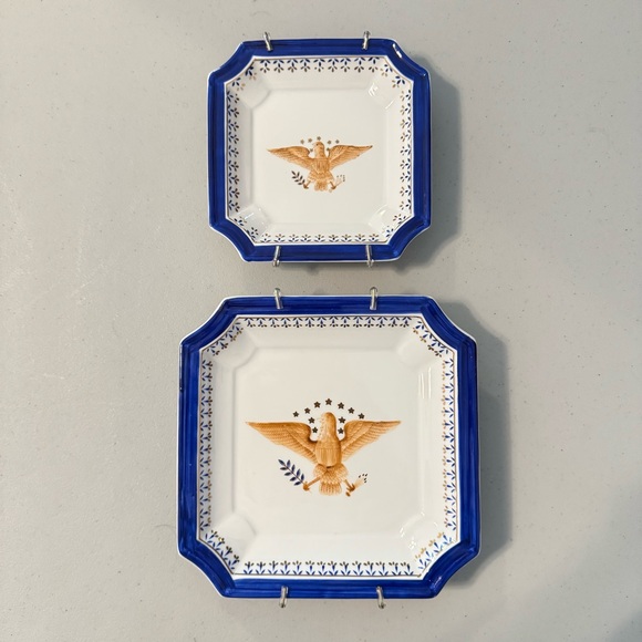 Vintage Andrea by Sadek Federal American Eagle Trinket Dish Plates Cobalt Gold - Picture 11 of 11
